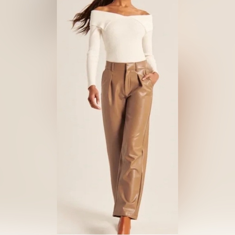 Abercrombie & Fitch Faux Leather Pants Brown High Rise Straight Leg Size 4